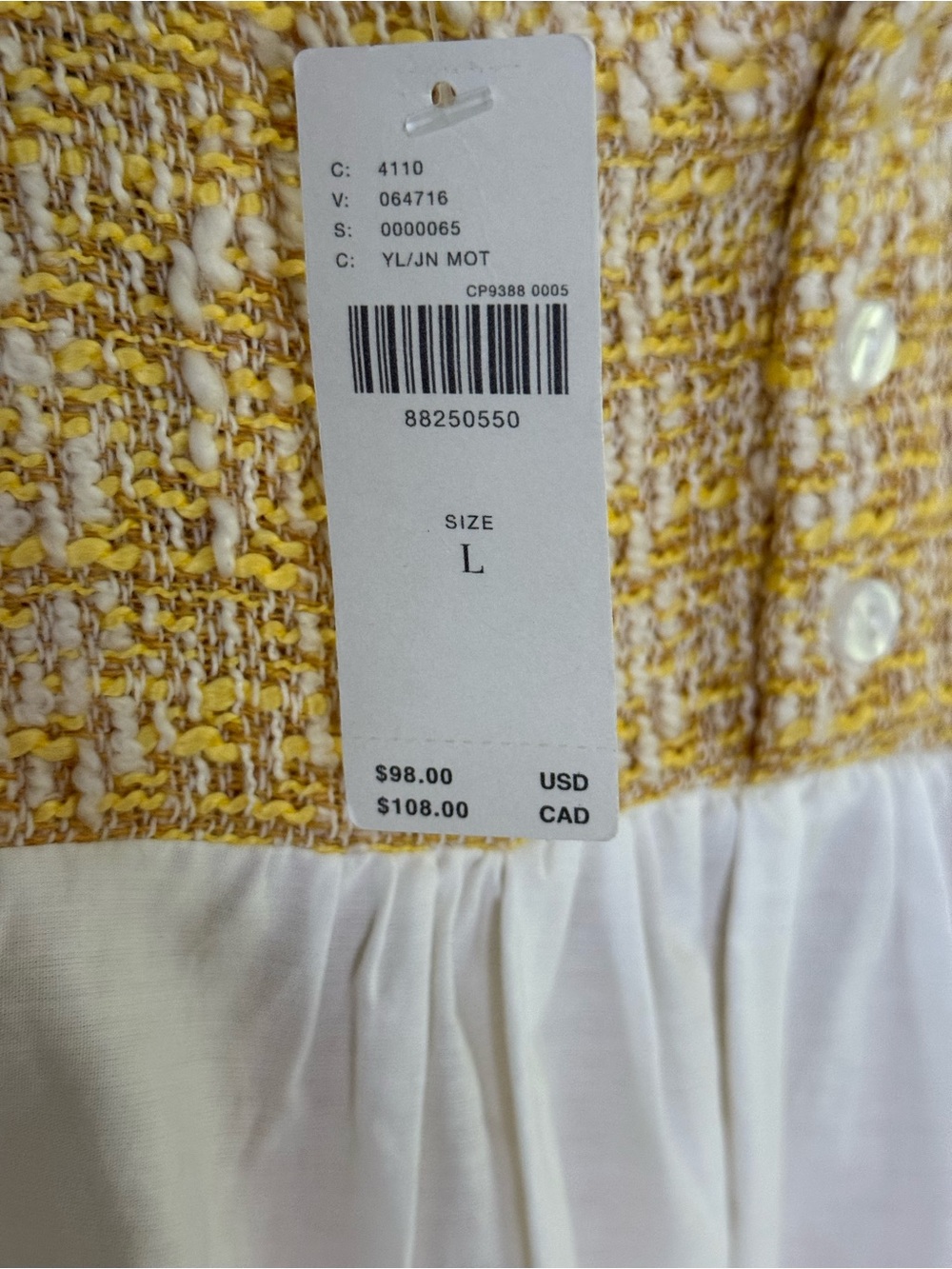 Maeve Anthropologie Tweed Top Yellow Fringe Blouse Size L NWT - Picture 5 of 8